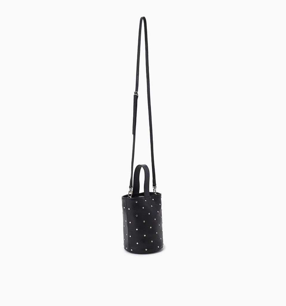 Black leather bucket bag with studs - null - Black | Sisley K image number 2
